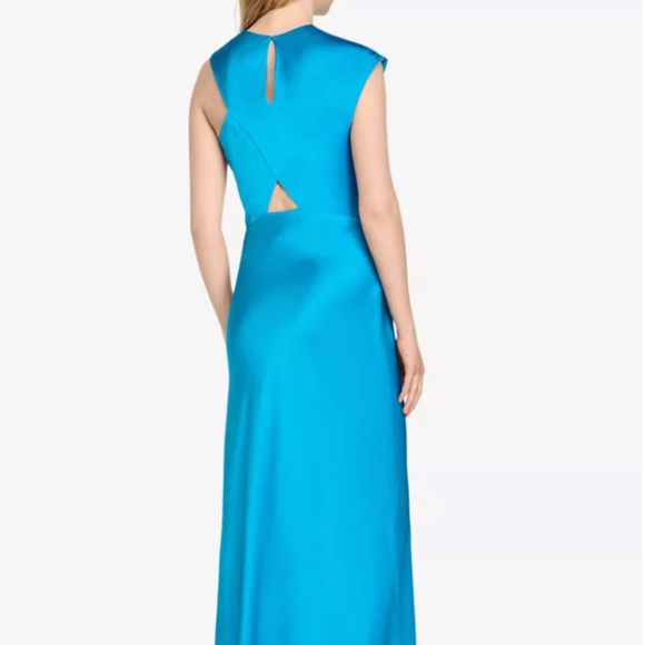NWT Blue SANDRO Cut-out one-shoulder satin maxi dress - Picture 3 of 7
